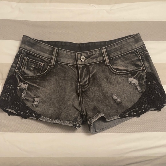 Black Low Rise shorts with black Lace appliqué - Picture 1 of 2